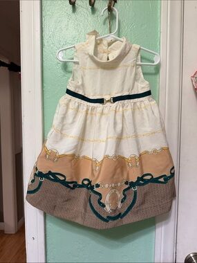 Janie and Jack Girls Cream & Tan Belted Dress